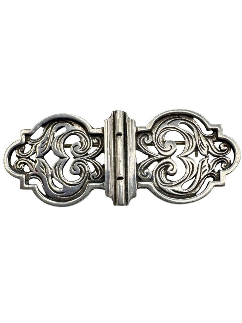 Vintage Mid-Century Silver Brooch Dutch Art Deco Open Work Scroll 835 Assay